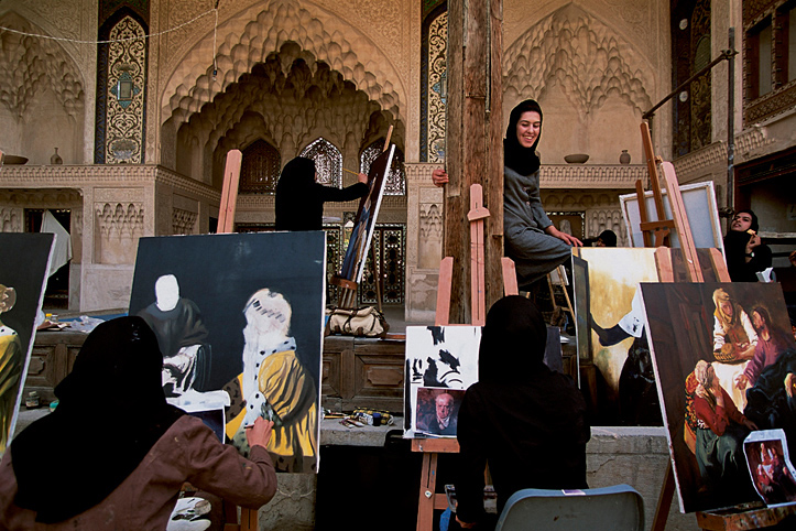 Iran. Isfahan. Students in Sheik al Islam house